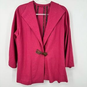 Linen Blend Blazer Jacket Large Collar Wood Closure Small Medium Pink